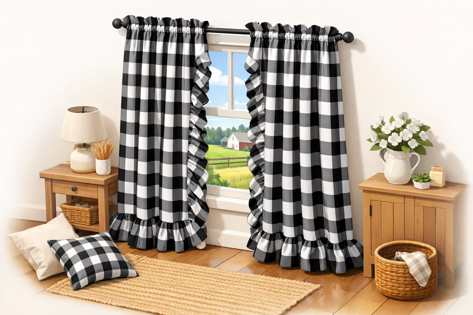 Annie Buffalo Black Check Ruffled Prairie Panels